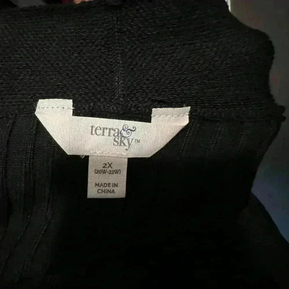 Plus Sized 2 XL Extra Long Black Ribbed Cardigan By Terra & Sky Long Sleeve - Picture 5 of 5